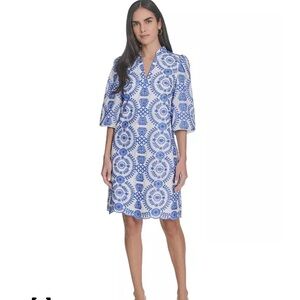 Jessica Howard White and Blue Patterned Mini Dress